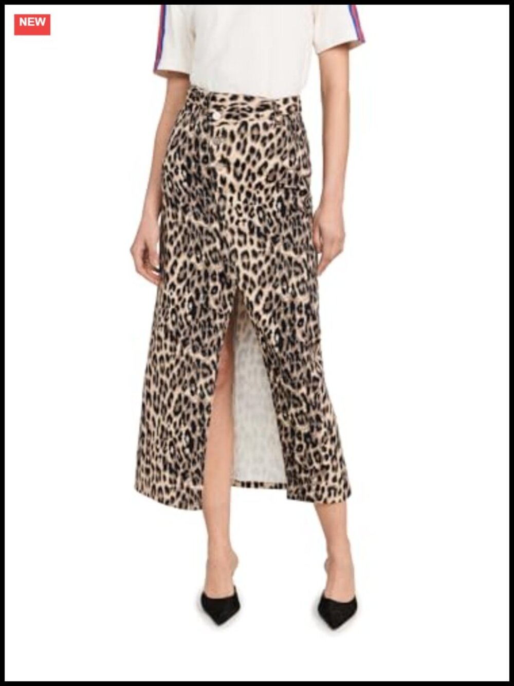 Heavyweight Stretch Denim Midi Skirt with Slit